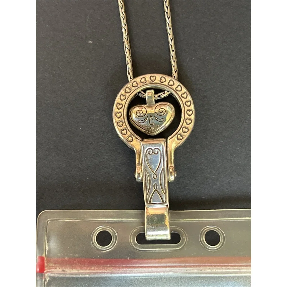 Brighton Floating Heart Badge Lanyard ID Holder Silver Plated Retired 32